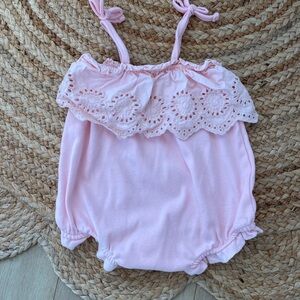 Paris Hilton Pink Eyelet Ruffle One-Piece bubble Romper Girls 18M Bodysuit